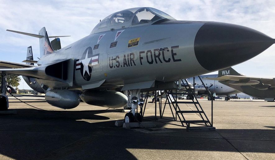 The F101B Voodoo is displayed at the Air Mobility Command Museum at Dover Air Force Base in Dover, Del., on Oct. 22, 2022. The Voodoo was a two-crew member fighter. The airplane is the fighter used by the squadron in which Gary Fields’ father, Willie &amp;quot;Bill&amp;quot; Mount Jr., served in the 1960s. The F101B Voodoos could carry two Douglas Genie air-to-air missiles which were designed to be used against incoming enemy bomber formations. Each missile was armed with a 1.5-kiloton atomic warhead. (AP Photo/Gary Fields)