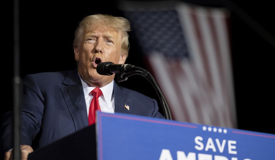 Former President Donald Trump speaks at a rally at the Minden Tahoe Airport in Minden, Nev., Saturday, Oct. 8, 2022. (AP Photo/José Luis Villegas, File)