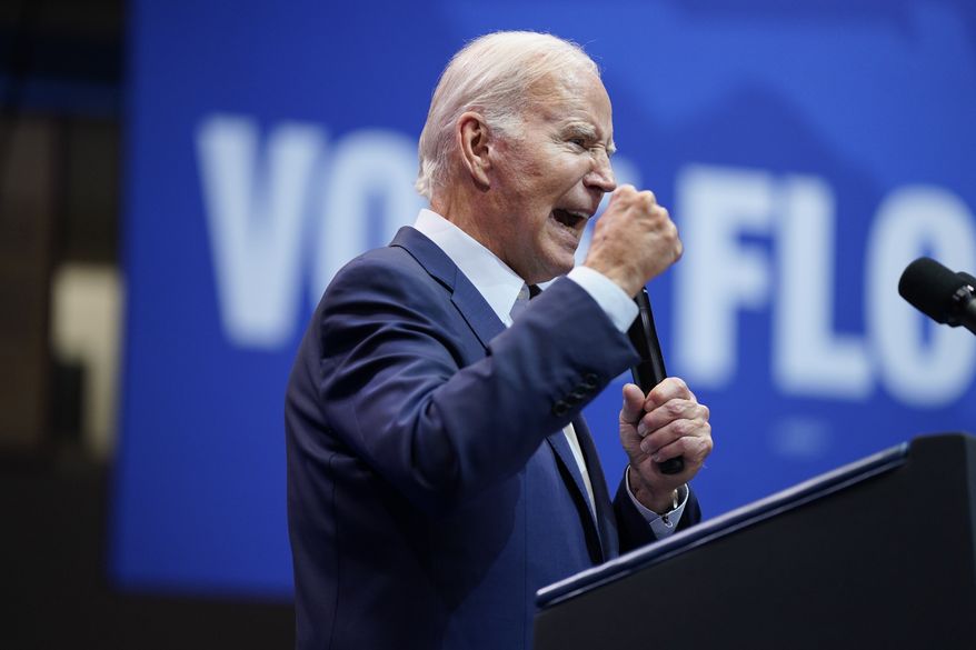 President Joe Biden speaks at a campaign rally for Florida gubernatorial candidate Rep. Charlie Crist, D-Fla., and Senate candidate Rep. Val Demings, D-Fla., at Florida Memorial University, Tuesday, Nov. 1, 2022, in Miami Gardens, Fla. (AP Photo/Evan Vucci)
