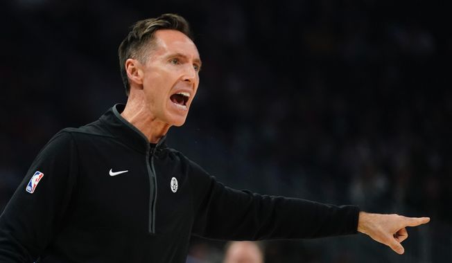 Brooklyn Nets head coach Steve Nash argues a call during the first half of an NBA basketball game Wednesday, Oct. 26, 2022, in Milwaukee. (AP Photo/Morry Gash) **FILE**