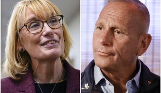 This combination of file photos shows Sen. Maggie Hassan, D-N.H., on Oct. 11, 2022, in Rochester, N.H., left, and Don Bolduc, Republican candidate for U.S. Senate in New Hampshire, Oct. 5, 2022, in Auburn, N.H. (AP Photo)