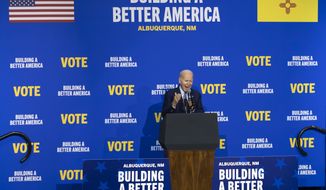 President Joe Biden speaks at a campaign rally in Albuquerque, N.M., Thursday, Nov. 3, 2022 (AP Photo/Andres Leighton)