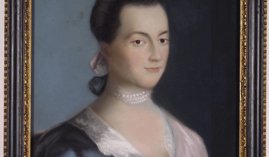 This photo provided by the Massachusetts Historical Society shows a portrait of Abigail Adams. Abigail Adams, one of the most influential and important women in the history of the U.S., is being honored on Saturday, Nov. 5, 2022, with a new statue in the community just south of Boston where she and husband President John Adams lived. (Massachusetts Historical Society via AP)