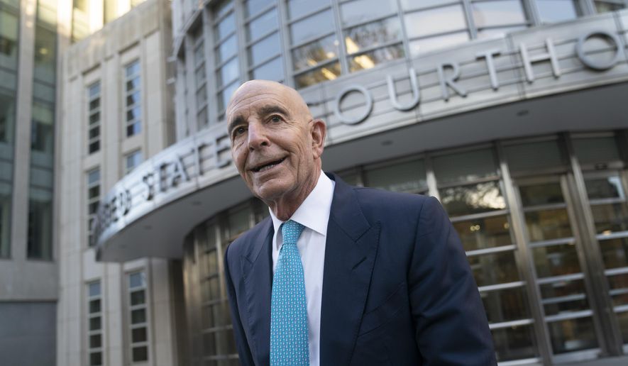 Tom Barrack leaves Brooklyn Federal Court, Wednesday, Nov. 2, 2022, in the Brooklyn borough of New York. Barrack, a Donald Trump loyalist was acquitted at a federal trial where he was accused of using his personal access to the former Republican president to secretly promote the interests of the United Arab Emirates. (AP Photo/John Minchillo, File)