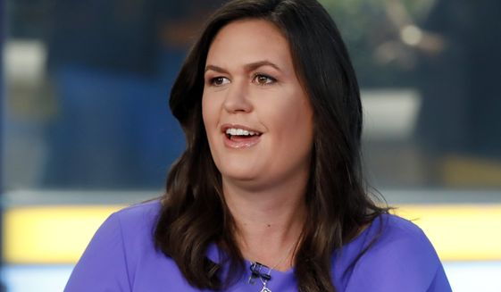Sarah Sanders makes her first appearance on the &quot;Fox &amp; Friends&quot; television program in New York, on Sept. 6, 2019. Sanders is the Arkansas Republican gubernatorial candidate. (AP Photo/Richard Drew, File)
