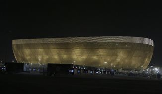 A general view of the Lusail Stadium in Lusail, Qatar, Friday, Oct. 21, 2022. Qatar has built eight stadiums for this World Cup and created an entire new city of Lusail where the final will be held. (AP Photo/Hussein Sayed)