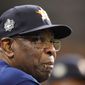 Houston Astros manager Dusty Baker Jr. watches play during the first inning in Game 6 of baseball&#x27;s World Series between the Houston Astros and the Philadelphia Phillies on Saturday, Nov. 5, 2022, in Houston. (AP Photo/David J. Phillip)