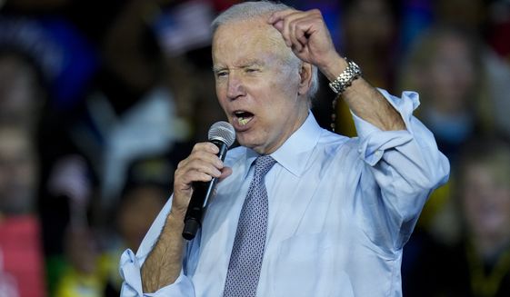 President Joe Biden speaks during a rally for Maryland Democratic gubernatorial candidate Wes Moore at Bowie State University in Bowie, Md., Monday, Nov. 7, 2022. (AP Photo/Julio Cortez)