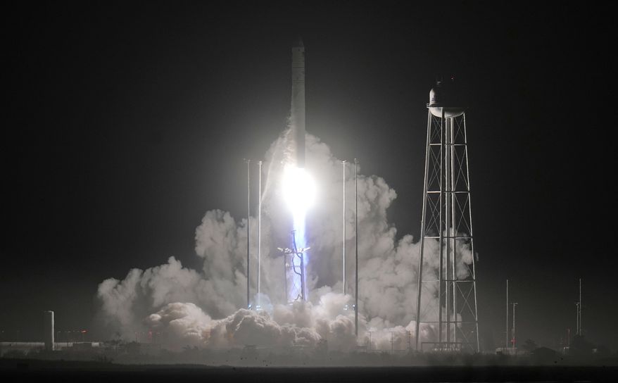 Northrup Grumman&#x27;s Antares rocket lifts off the launch pad at the NASA Wallops Flight Facility Monday, Nov. 7, 2022, in Wallops Island. Va. The rocket is scheduled to deliver a supply capsule to the International Space Station. (AP Photo/Steve Helber)