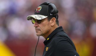 Washington Commanders head coach Ron Rivera during the first half of an NFL football game against the Minnesota Vikings, Sunday, Nov. 6, 2022, in Landover, Md. (AP Photo/Nick Wass)