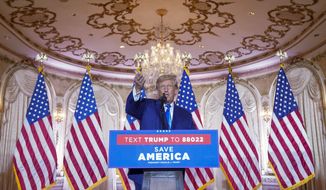 Former President Donald Trump speaks at Mar-a-lago on Election Day, Tuesday, Nov. 8, 2022, in Palm Beach, Fla. (AP Photo/Andrew Harnik)