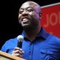 U.S. Sen. Tim Scott, R-S.C., speaks at a fundraiser in Anderson, S.C., Aug. 22, 2022. Scott faces Democrat Krystle Matthews and an independent opponent in his bid for reelection on Nov. 8, 2022. (AP Photo/Meg Kinnard, File)