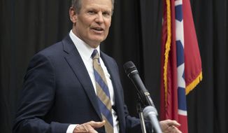 Tennessee Gov. Bill Lee, who is seeking re-election in November, is seen in this Feb. 28, 2022, file photograph during a ribbon cutting ceremony in Kingsport, Tenn. (David Crigger/Bristol Herald Courier via AP, File)