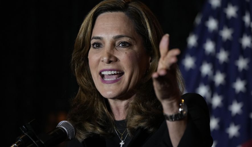 U.S. Rep. Maria Elvira Salazar speaks at a Republican campaign rally in West Miami, Fla., Wednesday, Oct. 19, 2022. (AP Photo/Rebecca Blackwell, File)