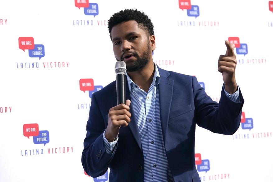 Maxwell Frost, Democratic congressional candidate for Florida's District 10, speaks during a rally, Thursday, Oct. 20, 2022, in Coral Gables, Fla. (AP Photo/Lynne Sladky, File)