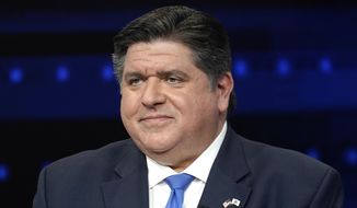 Illinois Gov. JB Pritzker participates in a debate with Republican gubernatorial challenger state Sen. Darren Bailey at the WGN9 studios, Tuesday, Oct. 18, 2022, in Chicago. (AP Photo/Charles Rex Arbogast, File)