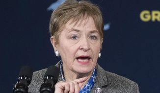 Rep. Marcy Kaptur, D-Ohio, speaks during an event Feb. 17, 2022, in Lorain, Ohio. Kaptur is seeking to retain her seat in Ohio&#x27;s 9th congressional district. (AP Photo/Ken Blaze, File)