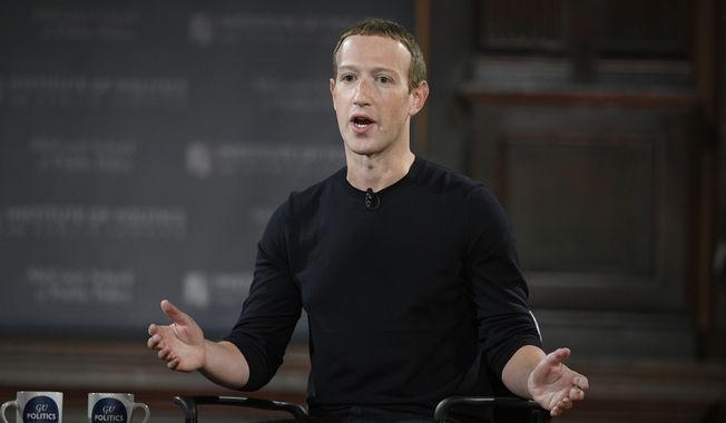 Facebook CEO Mark Zuckerberg speaks at Georgetown University in Washington, Thursday, Oct. 17, 2019. (AP Photo/Nick Wass, File)
