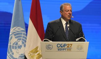 Former U.S. Vice President Al Gore speaks during a session at the COP27 U.N. Climate Summit, Wednesday, Nov. 9, 2022, in Sharm el-Sheikh, Egypt. (AP Photo/Peter Dejong)