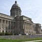 FILE - The Kentucky state Capitol in Frankfort, Ky., is pictured on April 7, 2021. Republicans have expanded their overwhelming majorities in the Kentucky legislature. The GOP claimed sweeping victories statewide in voting that concluded Tuesday, Nov. 8, 2022. (AP Photo/Timothy D. Easley, File)