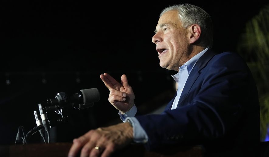 Texas Gov. Greg Abbott speaks during an election night party Tuesday, Nov. 8, 2022, in McAllen, Texas. (AP Photo/David J. Phillip)