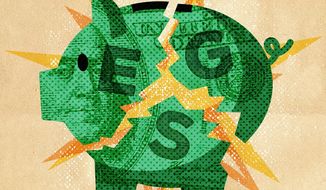 Illustration on ESG-fueled social credit score banking by Greg Groesch/The Washington Times