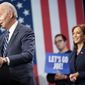 President Joe Biden speaks at Howard Theatre in Washington, Thursday, Nov. 10, 2022. Vice President Kamala Harris stands at right. (AP Photo/Andrew Harnik)