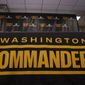 The Washington Commanders football team&#39;s name and logo is seen at the NFL football team&#39;s facility in Ashburn, Va., Thursday, Nov. 10, 2022. The attorney general for the District of Columbia said Thursday his office is filing a civil consumer protection lawsuit against the Washington Commanders, owner Dan Snyder, the NFL and Commissioner Roger Goodell. (AP Photo/Manuel Balce Ceneta) **FILE**