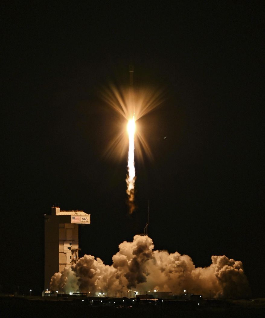 In this photo released by the U.S. Space Force, a United Launch Alliance Atlas V rocket carrying the Joint Polar Satellite System-2 satellite and the NASA test payload lifts off from Vandenberg Space Force Base, Calif., Thursday, Nov. 10, 2022. The satellite is intended to improve weather forecasting and an experimental inflatable heat shield to protect spacecraft entering atmospheres. (Ryan Quijas/U.S. Space Force via AP) ** FILE **