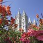 Flowers bloom in front of the Salt Lake Temple, at Temple Square, on Aug. 4, 2015, in Salt Lake City. The Church of Jesus Christ of Latter-day Saints on Tuesday, Nov. 15, 2022, came out in support of The Respect for Marriage Act under consideration in Congress after years of opposing recognition of same-sex marriage. (AP Photo/Rick Bowmer, File)