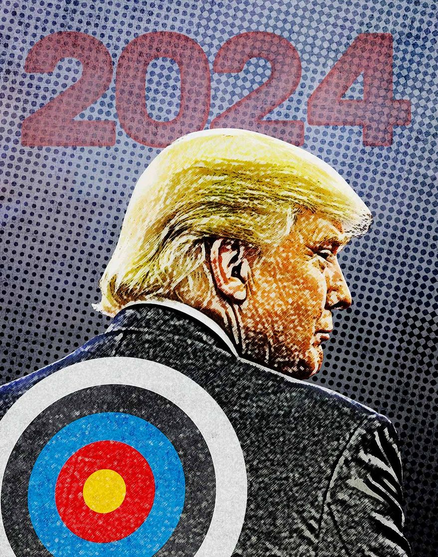 Donald Trump as a target for 2024 illustration by Greg Groesch / The Washington Times