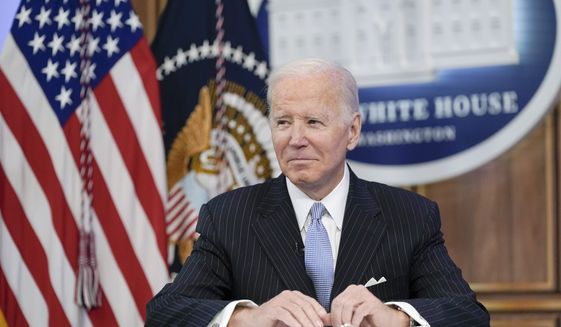President Joe Biden meets with business and labor leaders on Friday, Nov. 18, 2022, in the South Court Auditorium on the White House campus in Washington. (AP Photo/Manuel Balce Ceneta)