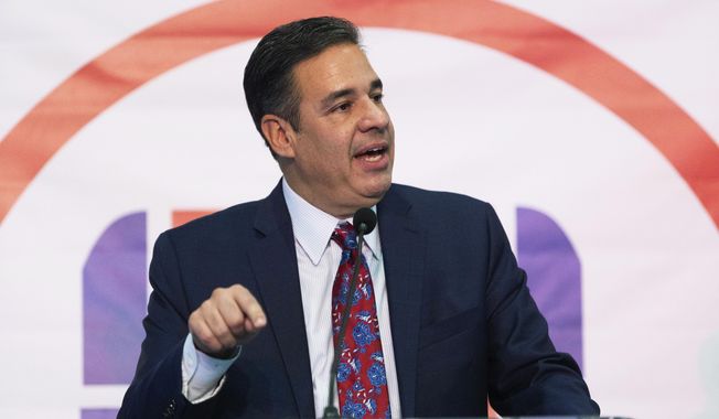 Idaho Attorney General candidate Rep. Raul Labrador delivers his acceptance speech during the Idaho Republican Party 2022 General Election Night Celebration at The Grove Hotel in Boise, Idaho, Tuesday, Nov. 8, 2022. (AP Photo/Kyle Green) ** FILE **