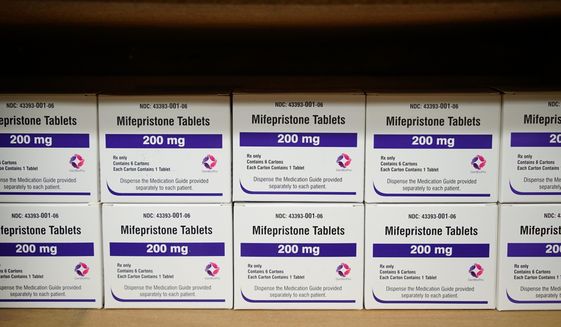 Boxes of the drug mifepristone line a shelf at the West Alabama Women&#x27;s Center in Tuscaloosa, Ala., on March 16, 2022. Abortion opponents who helped challenge Roe v. Wade filed a lawsuit Friday, Nov. 18, 2022 that takes aim at medication abortions, asking a federal judge in Texas to undo decades-old approval of the preferred method of ending pregnancy in the U.S. (AP Photo/Allen G. Breed, File)