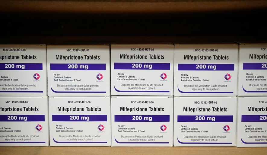 Boxes of the drug mifepristone line a shelf at the West Alabama Women&#39;s Center in Tuscaloosa, Ala., on March 16, 2022. Abortion opponents who helped challenge Roe v. Wade filed a lawsuit Friday, Nov. 18, 2022 that takes aim at medication abortions, asking a federal judge in Texas to undo decades-old approval of the preferred method of ending pregnancy in the U.S. (AP Photo/Allen G. Breed, File)
