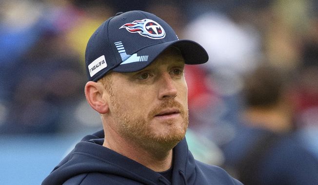 Tennessee Titans offensive coordinator Todd Downing watches during warm ups before an NFL football game against the Miami Dolphins, on Jan. 2, 2022, in Nashville, Tenn. Downing is free on bond after he was arrested on charges of speeding and driving under the influence early Friday morning, Nov. 18, 2022. (AP Photo/John Amis, File)