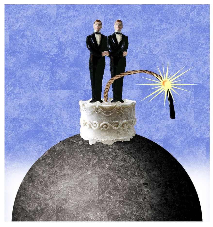 Illustration on the impact of the Respect for Marriage Act by Alexander Hunter/The Washington Times