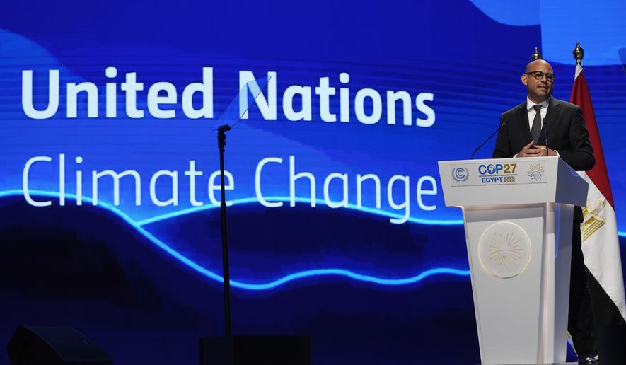 Simon Stiell, U.N. climate chief, speaks during a closing plenary session at the COP27 U.N. Climate Summit, Sunday, Nov. 20, 2022, in Sharm el-Sheikh, Egypt. (AP Photo/Peter Dejong)