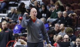 Maryland coach Kevin Willard against Miami during the Naismith Basketball Hall of Fame Tip-Off Tournament Sunday Nov. 20, 2022, in Uncasville Conn.(AP Photo/Paul Connors) **FILE**