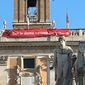 Banner across the facade of the Capitoline Museum in Rome showing support for Iranian protestors (photo supplied to The Washington Times)