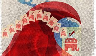 Hispanic Red Wave against Democrats Illustration by Greg Groesch/The Washington Times