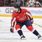 Washington Capitals right wing T.J. Oshie (77) looking for the puck during the 2nd period in an NHL game against the Philadelphia Flyers at Capital One Arena in Washington D.C., November 23, 2022. (Photo by Billy Sabatini)