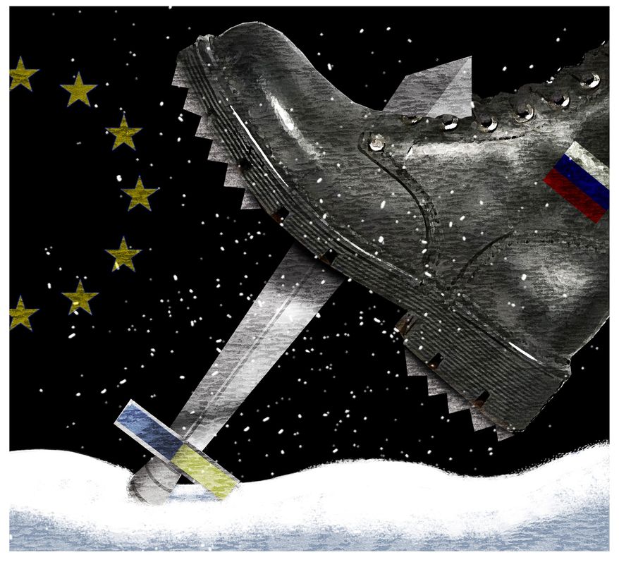 Illustration on the war in Ukraine by Alexander Hunter/The Washington Times