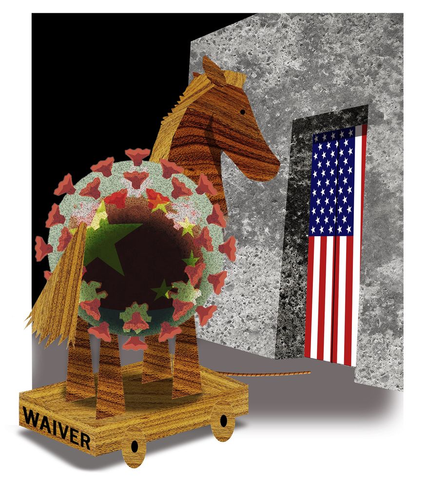 China&#39;s TRIPS waiver and U.S. national security illustration by The Washington Times