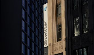 A sign at Twitter headquarters is shown in San Francisco, Friday, Nov. 18, 2022. (AP Photo/Jeff Chiu)
