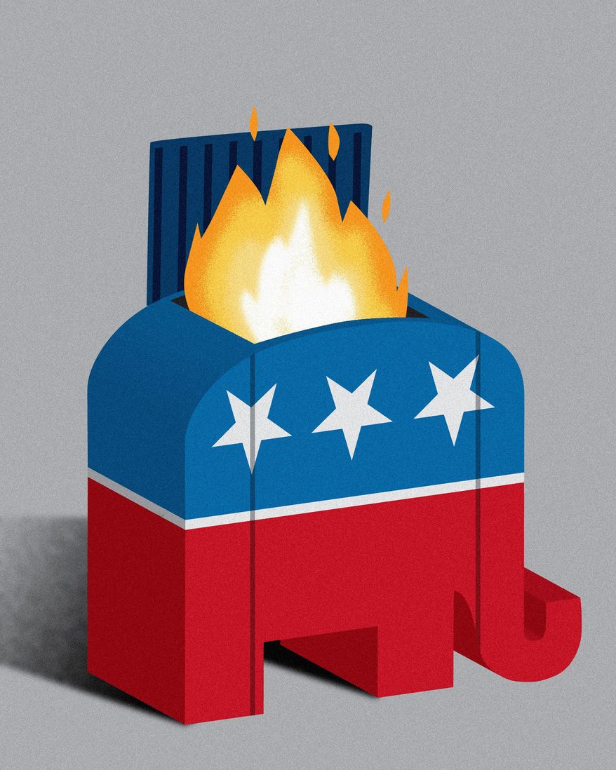 The Republican National Committee Dumpster Fire Illustration by Linas Garsys/The Washington Times