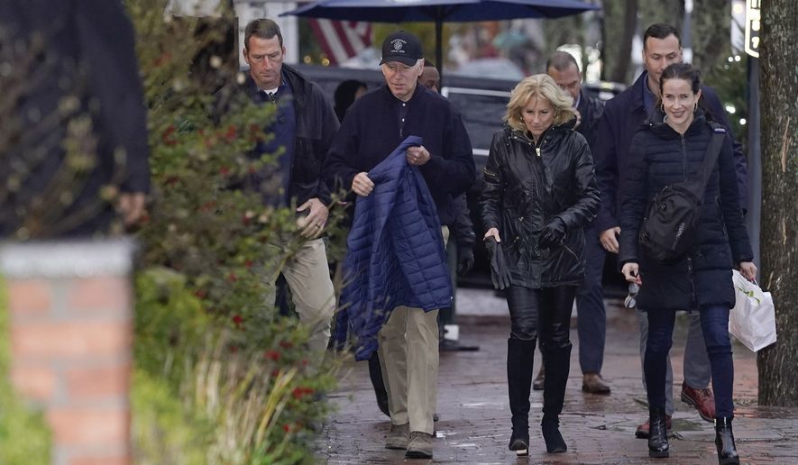 President Joe Biden and first lady Jill Biden walk with their daughter Ashley Biden after having lunch at Brotherhood of Thieves in Nantucket, Mass., Friday, Nov. 25, 2022. (AP Photo/Susan Walsh)