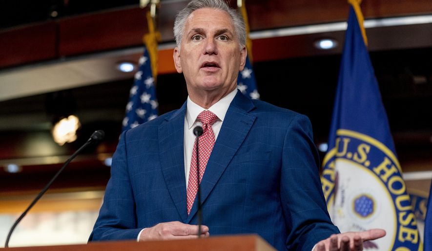House Minority Leader Kevin McCarthy of Calif. speaks at a news conference on Capitol Hill in Washington, July 29, 2022. (AP Photo/Andrew Harnik, File)