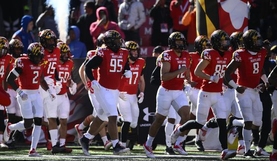 Maryland takes to the field before an NCAA college football game against Rutgers, Saturday, Nov. 26, 2022, in College Park, Md. (AP Photo/Nick Wass)