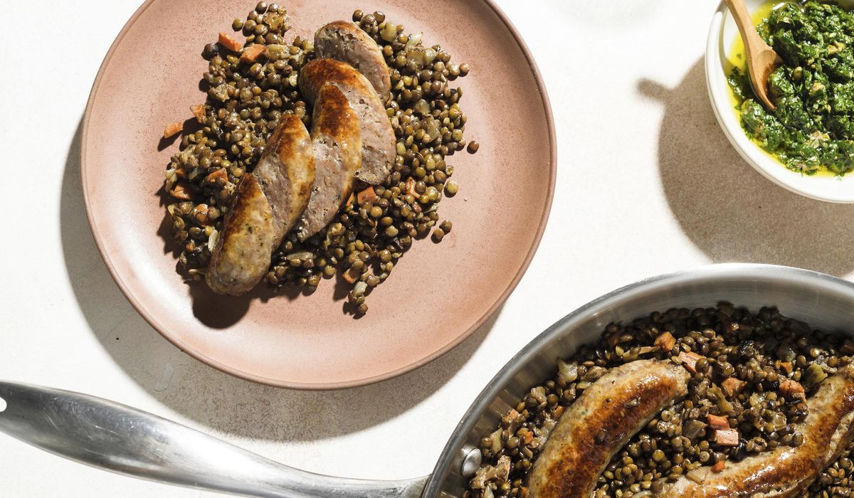 NextImg:Caper relish lightens weeknight-friendly sausage and lentils